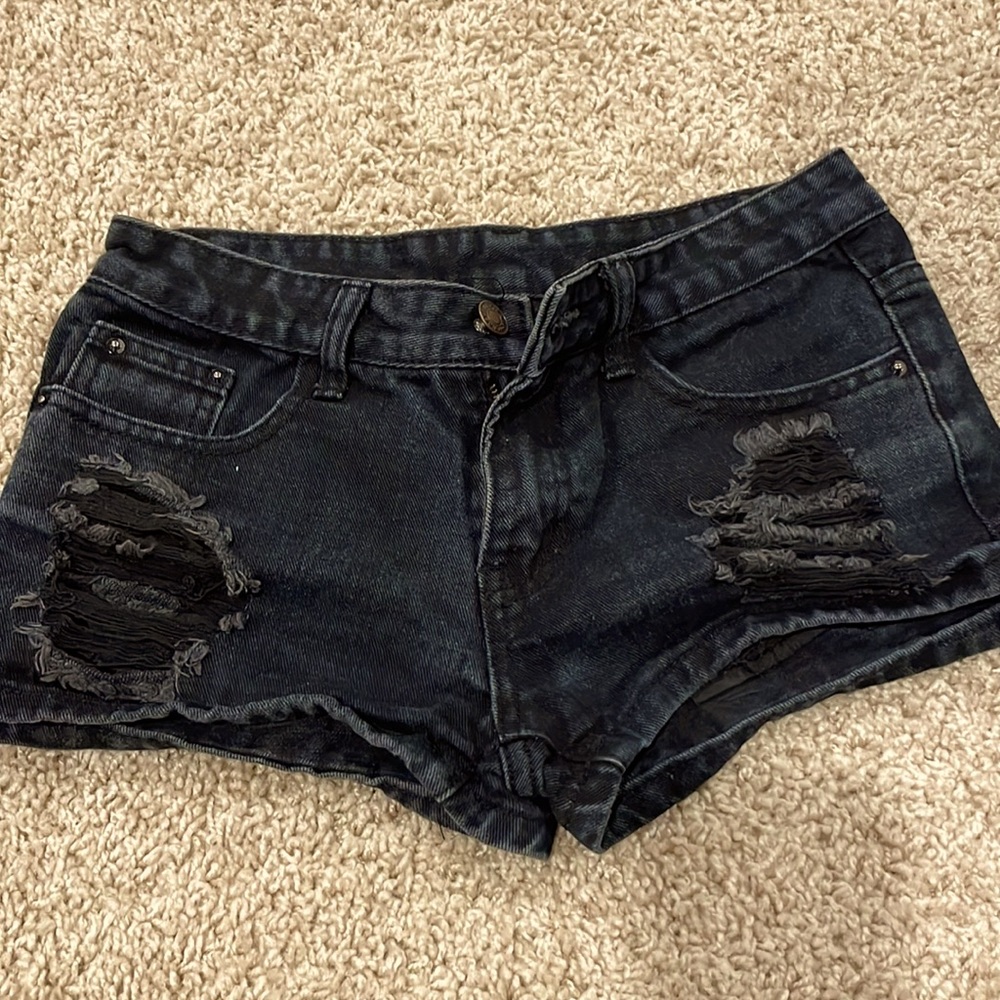 Black distressed jean shorts